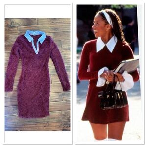 Dionne Clueless inspired Burgundy Dress with White Collar size Small by K TOO